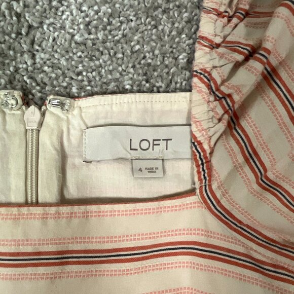 Loft Puff Sleeve Mini Dress Womens 4 Square Neck Cottage Babydoll Striped Tiered - Picture 5 of 9